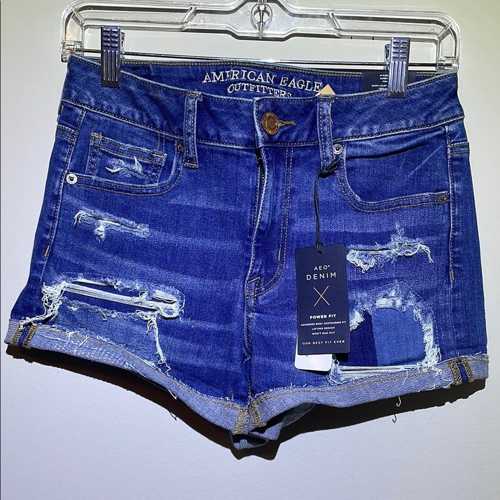 American Eagle Outfitters Blue Distressed Jean Shortie Shorts - Size 4